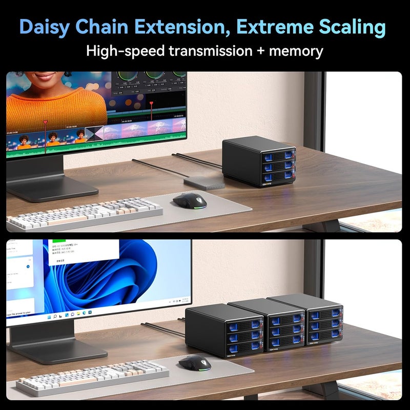 cenmate 3 Bay 10Gbps Hard Drive Enclosure with Cooling Fan for 2.5“/3.5" SATA HDD/SSD with USB A/C 3.2 Gen 2, Support Hot Swappable, Daisy Chain Expansion, Tool-Free, DAS(NO RAID/NAS) - Image 5